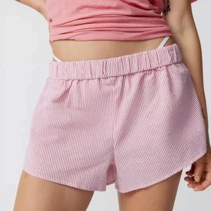 Shorts femininos imtucute fofo listripe lounge para mulheres casuais pijama elástica na cintura baixa boxer