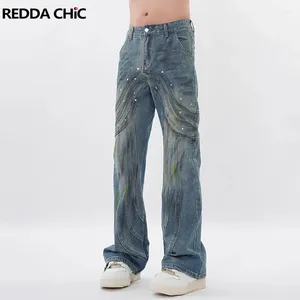 Мужские джинсы Reddachic Line Patchwork Vintage Flare Men Cleanfit Low талия брызговицы.