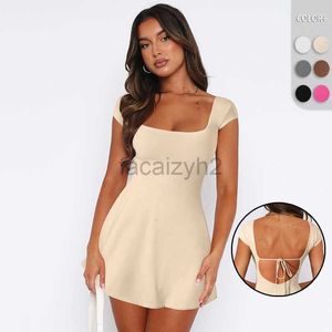 Casual Dresses Designer Dress Y2K women's new square neck short sleeved short A-line skirt spicy girl pure desire backless dress summer sexy Dresses