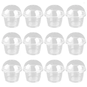 Disposable Cups Straws 20pcs 250ml Salad Cup Transparent Plastic Dessert Bowls Container With Dome/Flat Lids For Ice Cream Cupcake