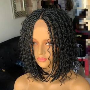 Lace braid wig black European and American wig female short hair middle parting mechanism elastic mesh chemical fiber headgear high temperature silk wig