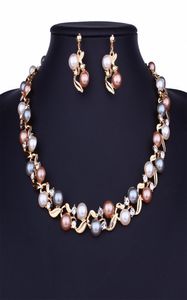 Orecchini di collane di perla imitazione set dorate in tono in argento collana collana perle cottura di gioielli set da donna regali woles3015177