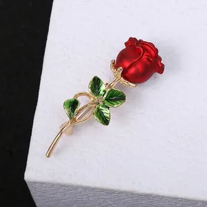 Brooches Elegent Red Rose Enamel Pins Flower Brooch For Women Clothing Accessories Cute Wedding Banquet Jewelry