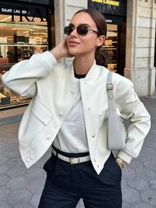 Kvinnors jackor vintage solid långärmad bomber jacka vår kvinnor avslappnade rockar streetwear 2024 kvinnlig elegant lapel dragkedja jakcet