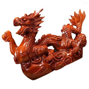 Figurine decorative in legno Fengshui Dragon Figurina Statue Mini Anno il regalo Zodiac Wood a mano scolpita