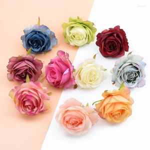 Dekoratif çiçekler 6cm ipek güller çiçek duvarı scrapbooking yapay bitkiler çelenkler diy hediyeler kutu ev düğün dekor iğne işleri