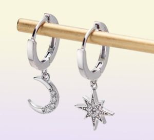 Star Moon Asymetryczne 925 Sterling Srebrny sześcienne kolczyki z cyrkonią dla kobiet moda CZ Circle Ear Ring Earmes Jewelry4345761461082