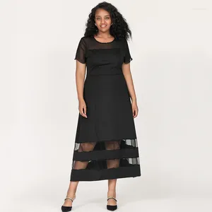 Vestidos de tamanho plus size manga curta verão elegante fit glare vestido feminino painel de malha preto midi party casual chic para qualquer ocasião