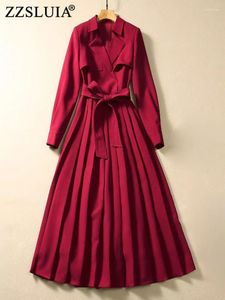 カジュアルドレスZzsluia for women for women notched collar長袖スリムプリーツドレスファッションレーキングシャーリング