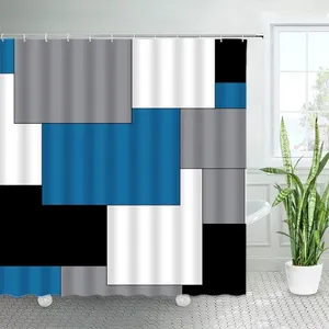シャワーカーテンブラックホワイトグレーブルー幾何学セットスクエアクリエイティブラティスデザインモダンな防水バスルームの装飾とフック付き
