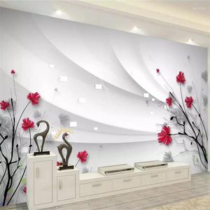 Papéis de parede wellyu papel de parede personalizado 3d pó murais lindos linhas pintadas à mão Desenho de flores modernas minimalistas de papel de parede de fundo