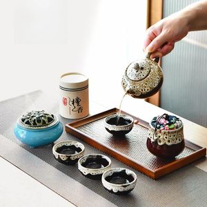 Teaware Sets Portable Travelling Tea Set Outdoor Camping Traditional Kiln Change Ceramic 1 Pot 4 Cups Culture Lovers Gift