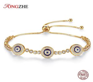 Real 925 Sterling Sterling for Women Charms Evil Eye Lucky Hamsa Blue CZ Yellow Gold Braccialetti da tennis MENS Gioielli8603258