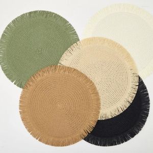 Tischmatten runde Esspapier gewebt Wälder Tassels Placemats Nicht-Schlupf-Tischgeschirr Schalen Pads Cup Coasters Weihnachtsfeier Küchendekoration