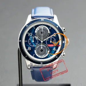 1858 U0125565 Geosphere Quartz Chronsograph Mens Watch Steel Case Blue Leather Stopwatch Reloj Hombre Hommes Ptmbl