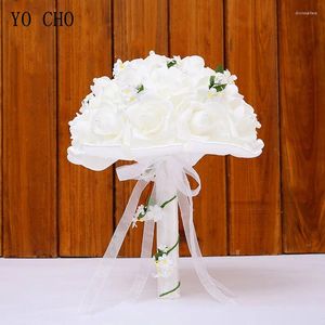 Flores de casamento Yo Cho Cho Bridal Bouquet Roses Rosas de seda branca Bouquets Bouquets Supplies de casamento artificial