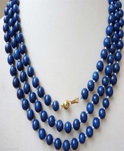 14K 8mm Egyptian Lapis Lazuli Dark Blue Round Bead Gemstones necklace 48039039Long4281333