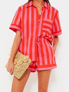 Studi da donna da donna Set da 2 pezzi Stripe Stripe Short Short Shorts 2024 Summer Casual Casual Boemian Streetwemian Loungewear