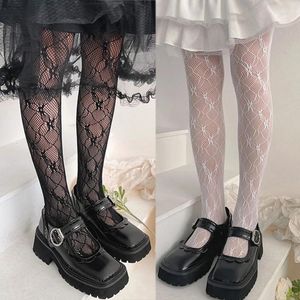 Women Socks Girls Little Floral Lace Pantyhose Diamond Plaid Jacquard Patterned Fishnet Tights Sexy See Through Mesh Stockings