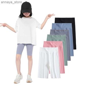 Shorts Girls sports pants summer thin knee length childrens bottom long leg pants solid color tight shorts childrens shark shortsL2405