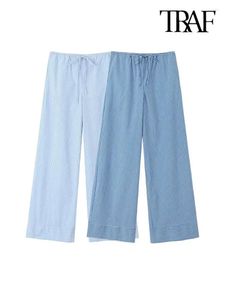 Spodnie damskie -Kieszenie boczne w paski w paski w paski w paski Środkowy elastyczne talia sznurka żeńskie spodnie moda