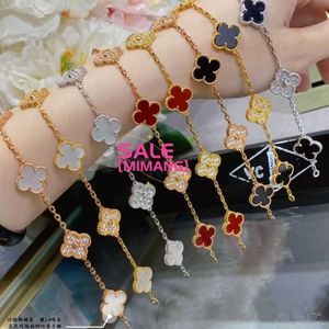 Designer Van Clarp Armband Fanjia High Edition Four Leaf Grass Fem Flower Thick Plated Rose Gold Red Jade Medal White Fritillaria Full Diamond Color Conservation C