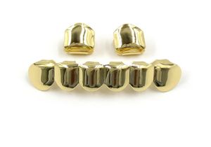 Hip Hop Gold Plated Usta Grillz Zestaw 2PCS Pojedynczy górny 6 zębów Grill Zestaw Whole1718210