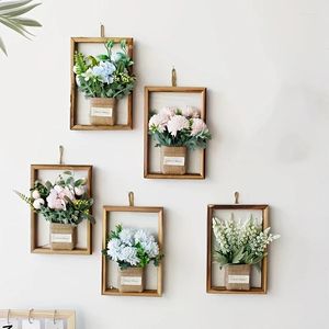 Frames 3D Artificial Flower Inside Po Frame Creative Wall Hanging Decoration Pastoral Retro Hydrangea Plants Home Decor Crafts