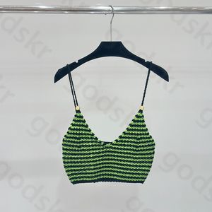 Sexy Green Knit Crop Tops Women Stylish Designer V Neck Tank Tops Backless Gold Buckle Camisole Party