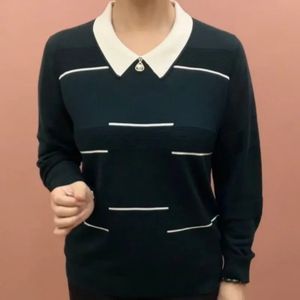 Feder Herbst im mittleren Alter im mittleren Alter von Pullover unter Boden Frauen Mode dünne gestreifte Polo Neck Niete Langarm Pullover Lose Strickoberteile 240429