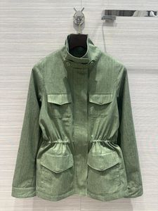 2024 New Spring Autumn Milan Runway Jackets Stand Collar Ong Sleeve Brand Mesmo estilo Coats Designer feminino Outerwear 0513-9