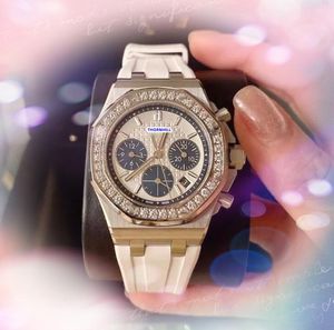 Luxury Women Quarz Chronograph Watches Automatic Date Black White Blue Rubber Belt diamanter