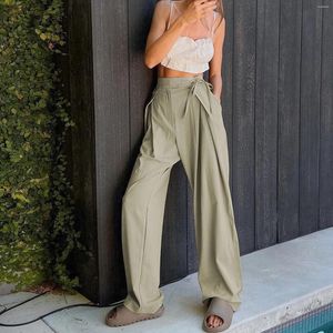 Women's Pants European American Models Wrap Waistband Slanted Pocket Pleated Spring Summer Polyester Quick Drying Trousers