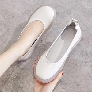 Casual Shoes Leather Shallow Cut Single Shoe Women's 2024 Cow Sole Woman's Summer Flat Bottomed For Women