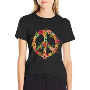 Polos femininos Paz sinal de amor camisa 60s 70s Camiseta hippie de moda engraçada Mulher Blush 2024