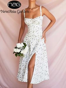 Grundläggande casual klänningar Newasia blommig sommarklänning med benbandsdelade elastiska foder och justerbara axelremmar Zippered Summer Dress Beach Womens Vestido 2