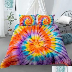 Bettwäsche Sets Krawattenfarbstoff gefärbte Duvet ER -Set Orange Blau Wirbel Muster gedruckt Hippie Drop Lieferung Hausgarten Textilien Lieferungen Dh79y