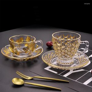 Cups Saucers Crystal Glass Coffee Cup And Saucer Handmade Gold Thread Afternoon Tea Teacup Set Eco Friendly Drinking Glasses