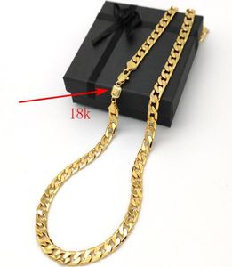 Halsband Flat Cuban Curb Link Chain Solid Gold Authentic Finish 18 K Stamp China 600 8 mm bred 24 tum9607192