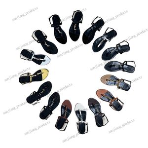 Kvinna strand sandal designer skor franska paris thong lady sandaler mode läder damer platt sko loafers metall knapp sexig bankett kvinnor skor stor storlek 35-44