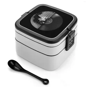 Dinkware Disco Bento Box Pranzo quadrato a prova di perdite con compartimenti Musica retrò vintage DJ Record Mirror Ball sfera