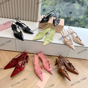 Designer Sandals Women's Patent Leather Slingbacks Pointed Toe High Heels with Buckles Pump Stiletto Heel Party Dress Shoes Ankle Straps Bow Black Beige Silver Slide