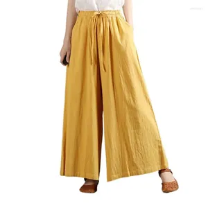 Spodnie damskie 2024 Wiosenna moda szeroka noga dla kobiet bawełniana bawełniana lniana palazzo swobodne luźne spodnie vintage flare wielki rozmiar