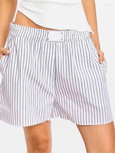 Damen -Shorts Stripe Stripe Elastic Taille Lose Wide Leg Short Hosen 2024 Sommer Freizeitbinder Beach Street Lounge