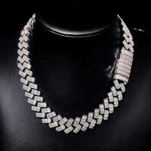 Tung Miami Link Chain Bling Baguette Full Sterling Sier D Color VVS Moissanite Diamond Men Cuban Necklace