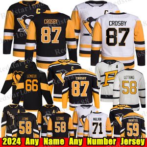 #87 Sidney Crosby Pittsburgh Hockey Jersey #58 Kris Letang Erik Karlsson Reilly Smith Evgeni Malkin Tristan Jarry Jake Guentzel Rickard Rakell Penguins Maglie