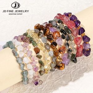 Strand JD Natural Stone Irregular Gravel Quartz Amethyest Bead Bracelet Women Reiki Healing Polished Handmade Stretch Jewelry