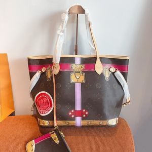 24SSレディースデザイナービンテージトートバッグレザーショッピングバッグ女性ハンドバッグショルダーバッグストレージバッグジッパーコイン財布32cm付き
