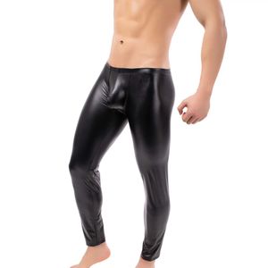 Men's Pants Sexy Mens PU Leather Legs Wet Appearance Slim Pocket Pants Trousers Black Shiny Pencil Pants Nightclub Party Tight Exotic ClothingL2405