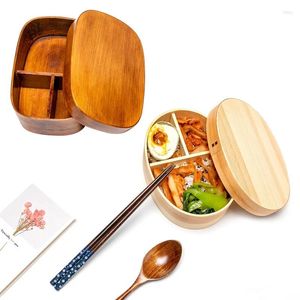 Geschirr japanische doppelt geschichtete Bento -Box -Mittags -Set mit Essstäbchen für Büroangestellte und Studenten